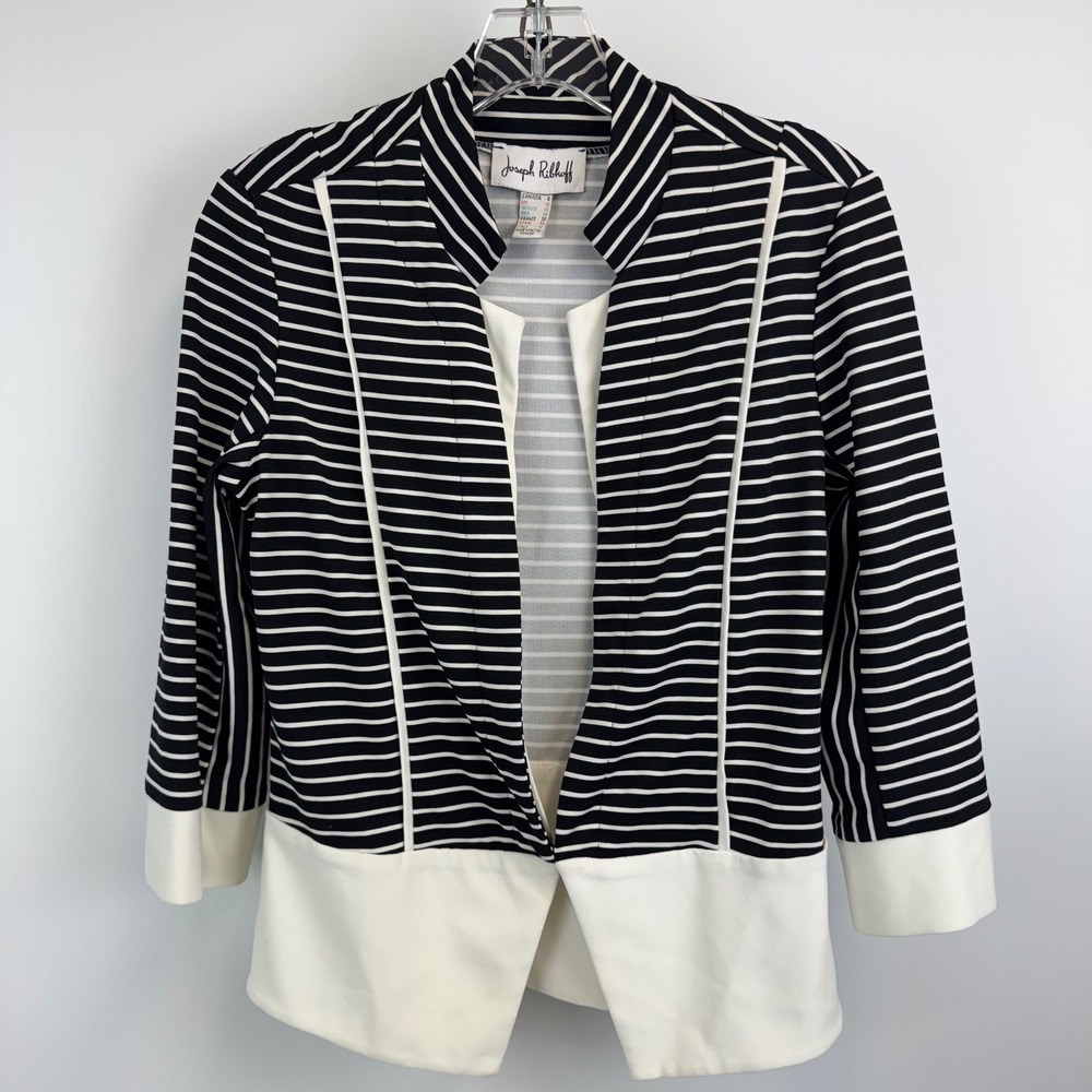 Joseph Ribkoff Black White Striped Open Front Blazer Jacket US 8‎